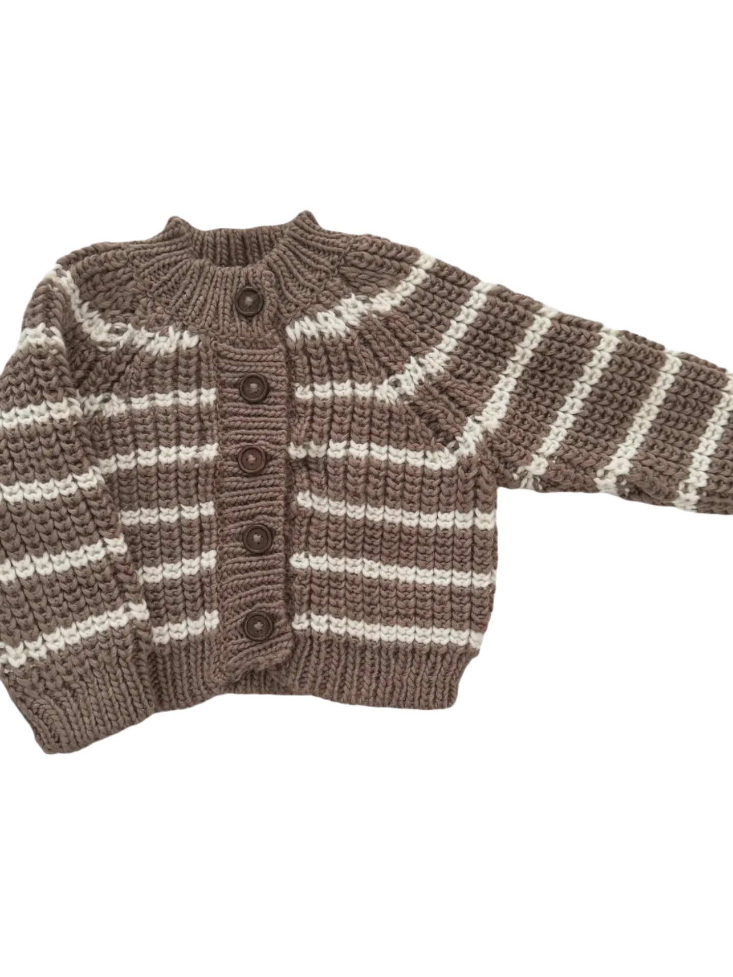 Rib Knit Stripe Cardigan -Tan