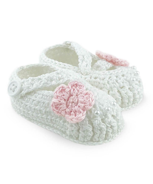 Delicate Flower Crochet Bootie - White