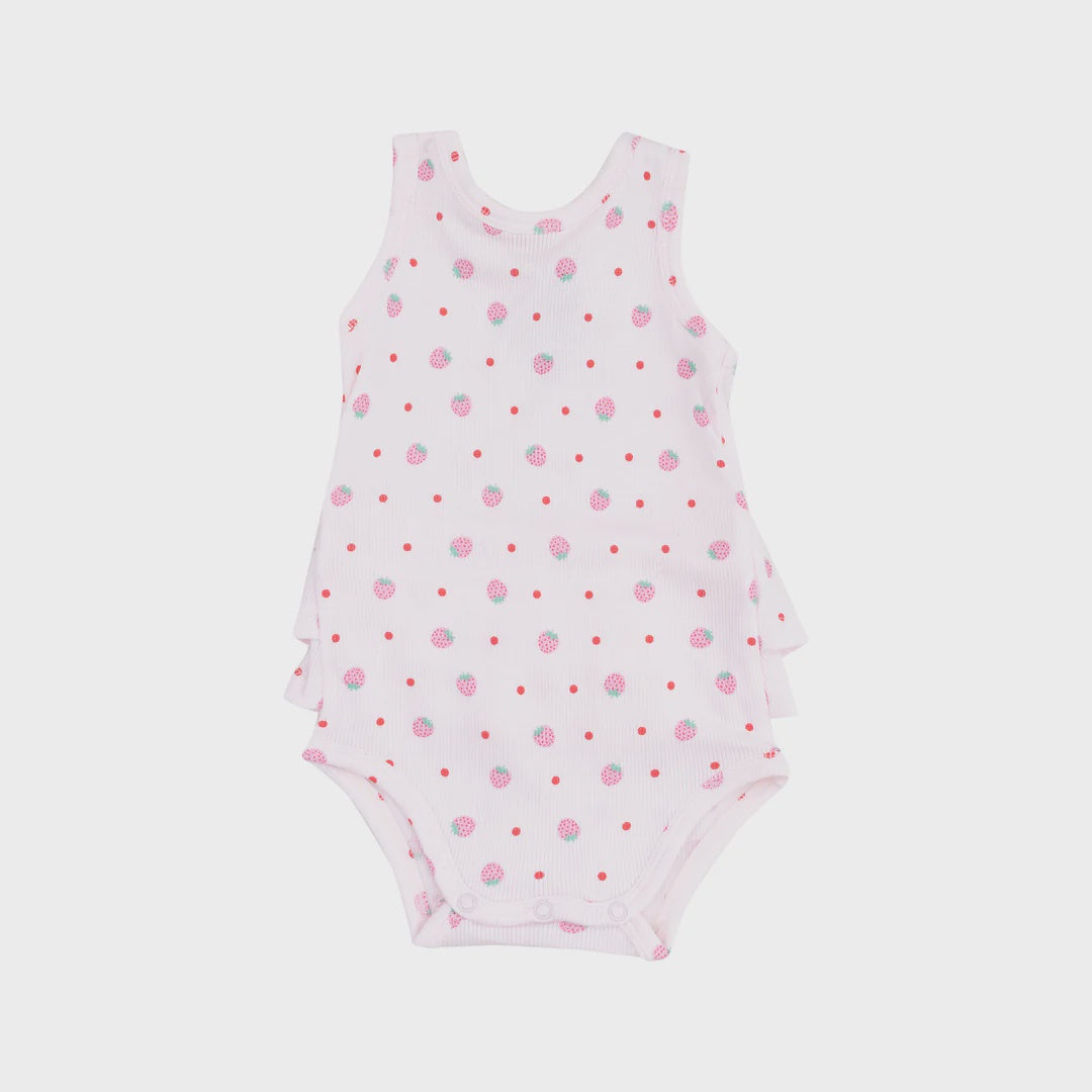 Strawberry Swiss Dot Ruffle Tank Bubble