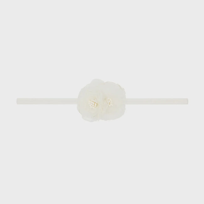 Flower Skinny Nylon Headband - Magnolia Ivory