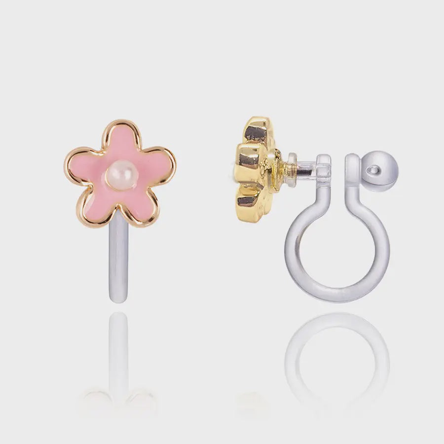 Clip On Cutie Earrings- Pink Fancy Flower