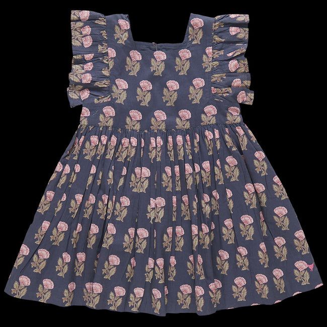 Girls Elsie Dress - Navy Floral Drop