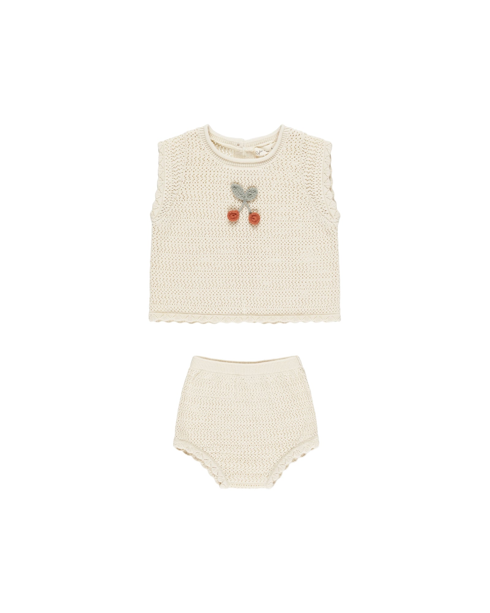 Scallop Knit Baby Set - Cherry