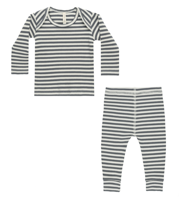 Ribbed Tee + Legging Set || Indigo Stripe