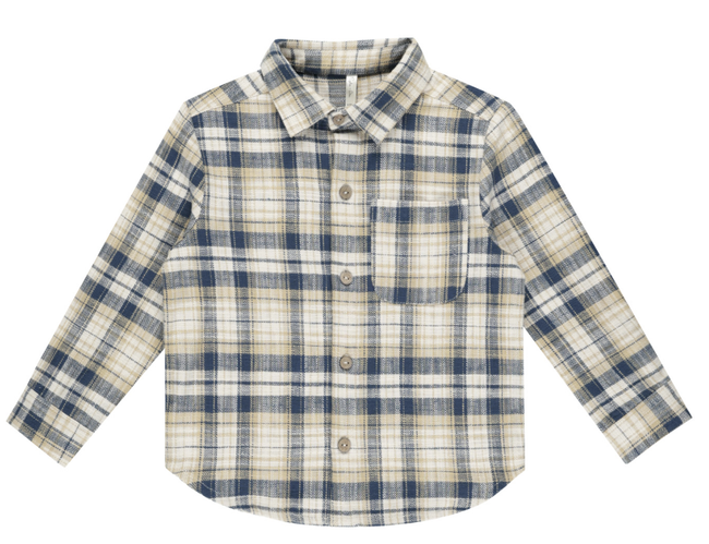 Collared Long Sleeve Shirt || Indigo Plaid