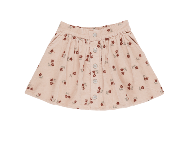 Button Front Mini Skirt || Blossom Embroidery