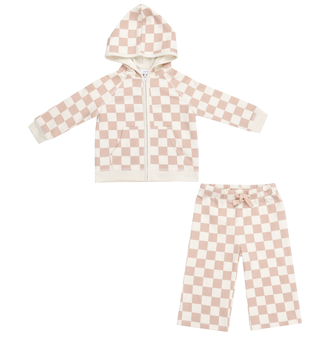 French Terry Checkerboard Pink - Hoodie & Pant