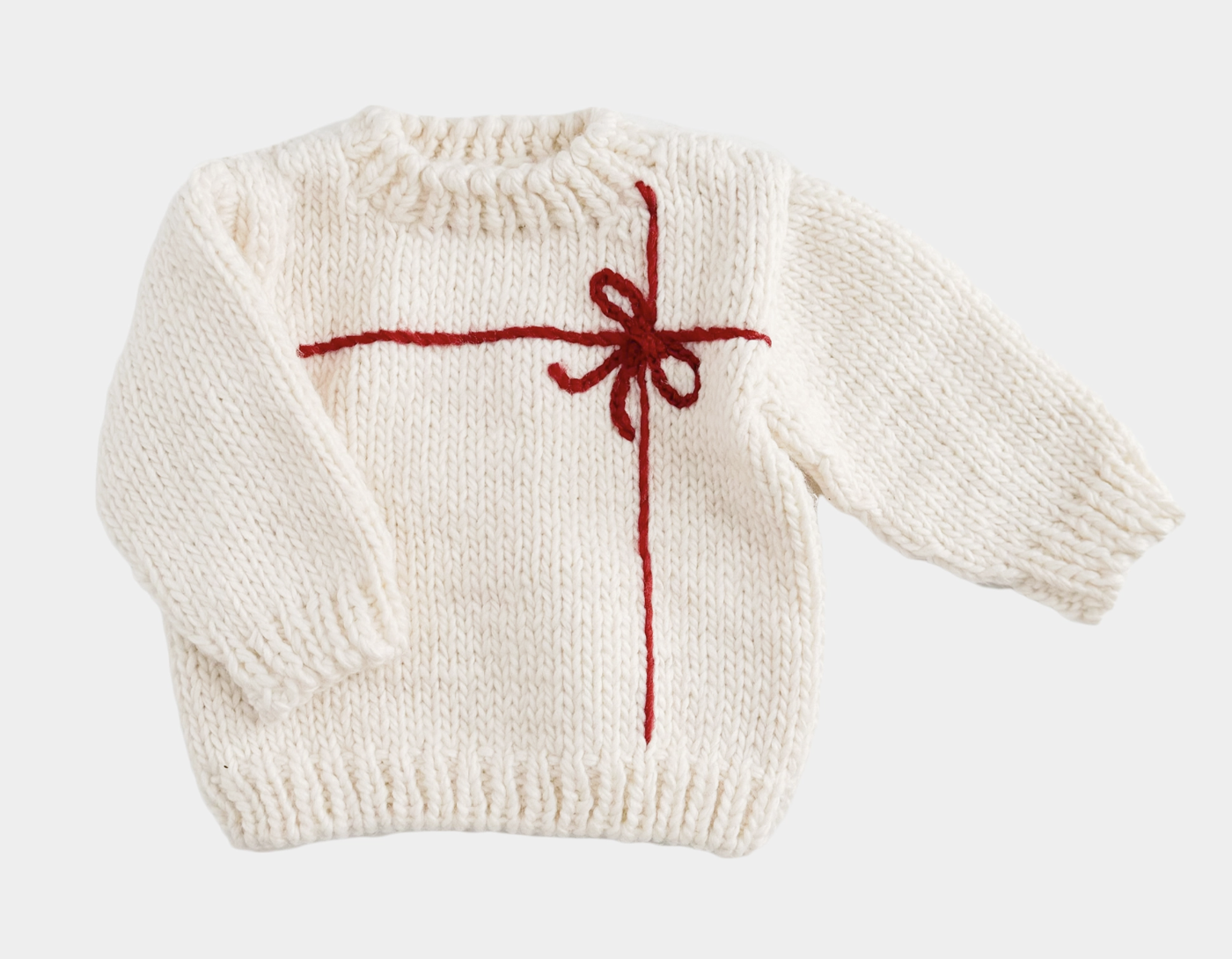 Holiday Christmas Bow Sweater - Cream/Red