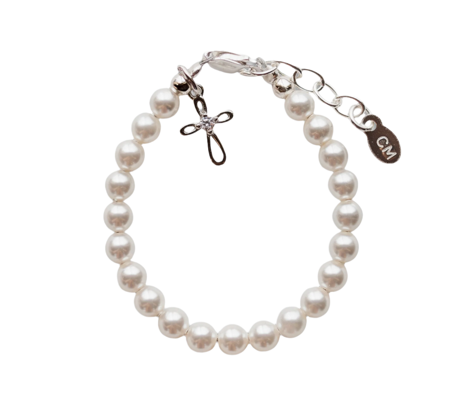 Silver Pearl Baby Baptism Bracelet