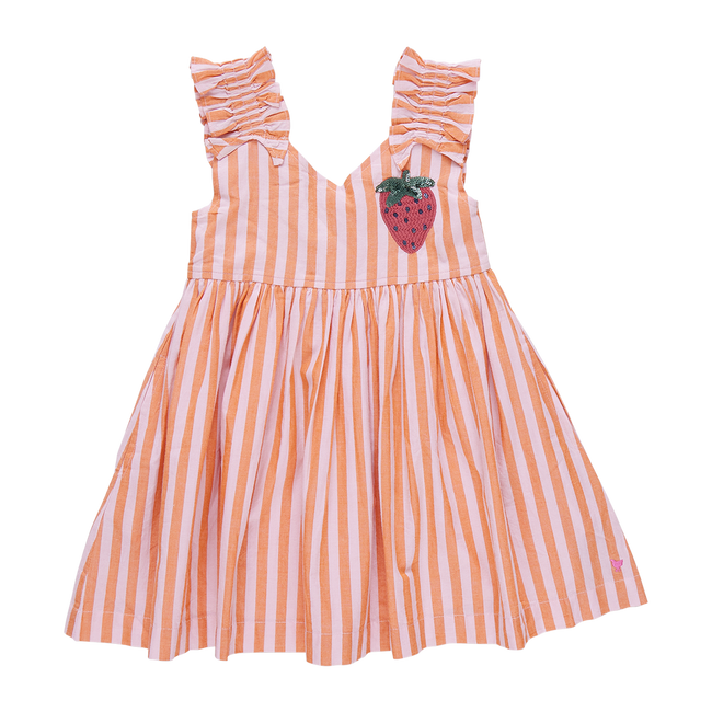 Girls Via Dress - Orange Pink Stripe