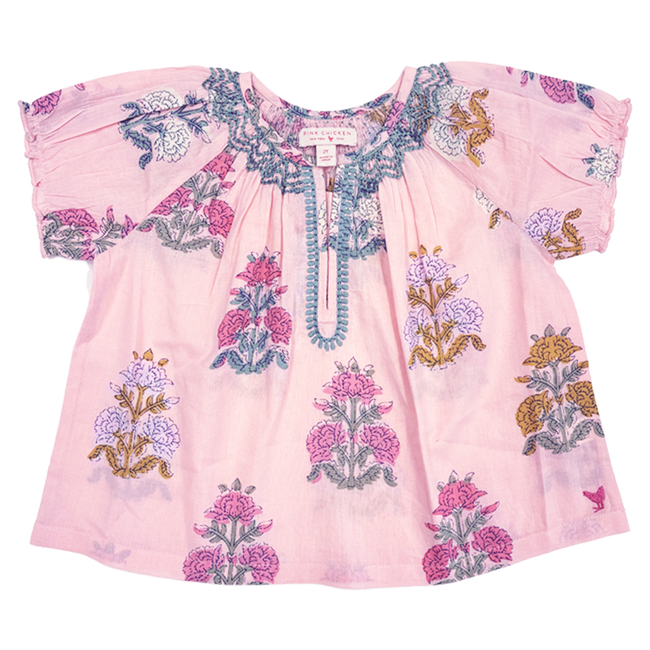 Girls Ava Top - Pink Flowerette