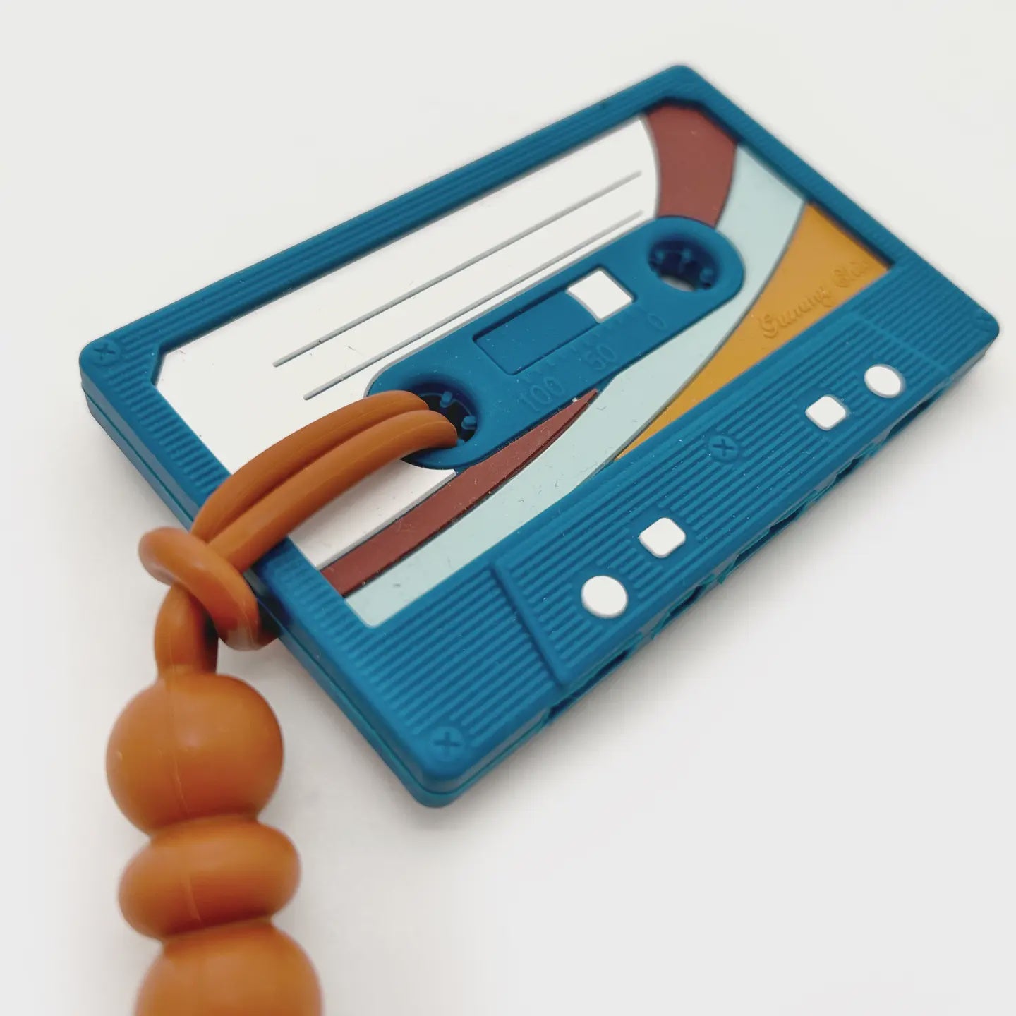 Cassette Tape Teether with Clip - Blue Retro