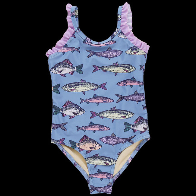 Girls Claire Suit - Blue Multi Fish