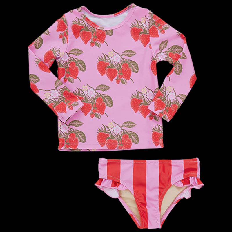 Girls Rash Gaurd Set - Pink Wild Strawberries