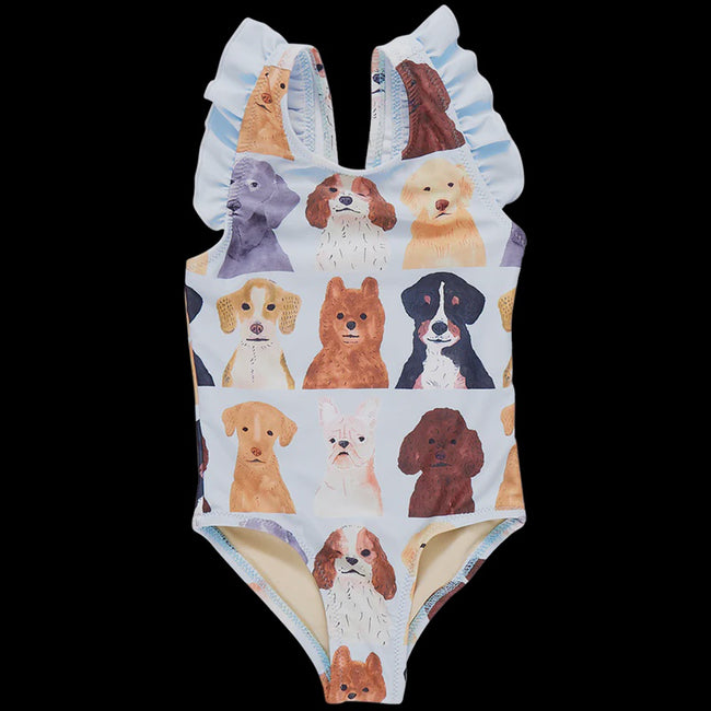 Girls Liv Suit -  Light Blue Watercolor Dogs