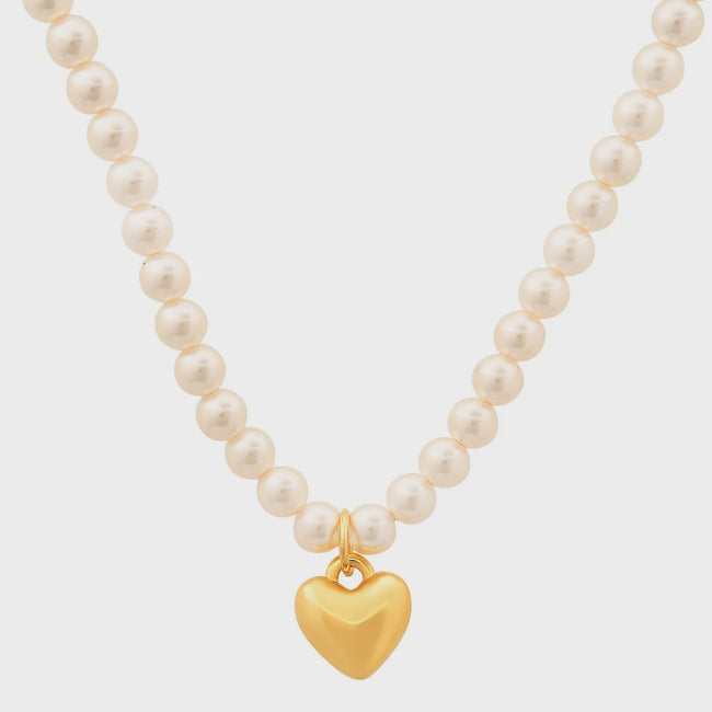 Pearl Strand Necklace W/ Gold Vermeil Puffed Heart