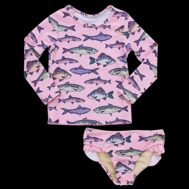 Girls Rash Gaurd Set - Pink Multi Fish