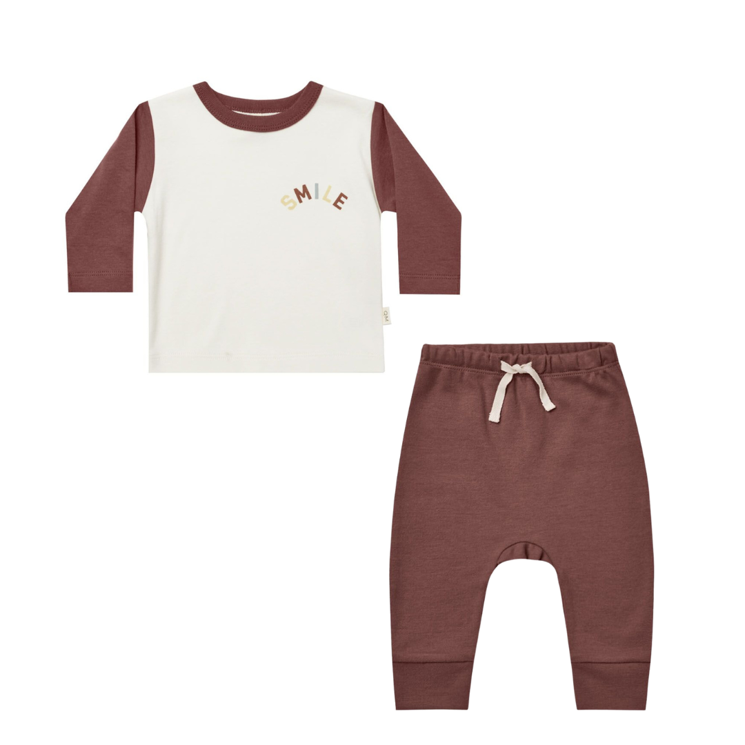 Long Sleeve Pocket Tee & Pant Set - Smile